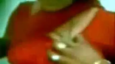 Hot Indian Aunty In Red Saree Boob Pressed