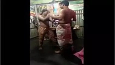 Desi village wife dance with her husband wearing bra